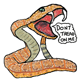 Dont Tread On Me design features a hand drawn rattlesnake saying the words 