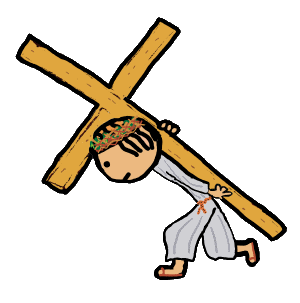 Jesus Carrying the Cross shows a stickman Jesus carrying the wooden cross to the Crucifixion. A fun, humorous and respectful Christian image for Easter or anytime.