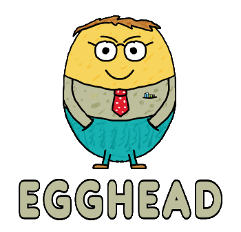 Egghead design shows an intellectual egg wearing glasses, a nice tie and a pocket full of pens. For boffins and eggheads!
