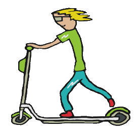 Electric scooter design shows an e-scooter being ridden with cool style