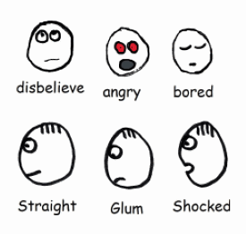 15 different stickman facial expressions
