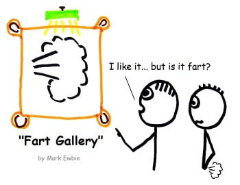 A picture of a fart hanging in an art gallery