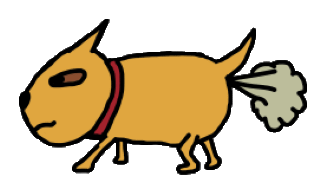 A drawing of a farting dog