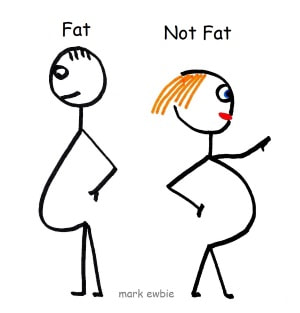 Fat man and pregnant woman in profile