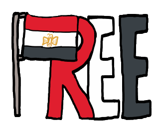 Free Egypt design uses the Egyptian Flag as part of the word 