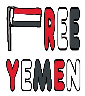 Free Yemen design shows the Yemen flag making up part of the word 