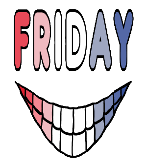 Friday design features a big grin and the word Friday. Celebrate that Friday feeling.