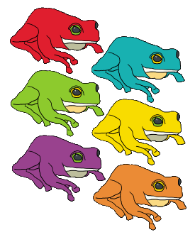 Frogs is a fun design for frog fans featuring six colorful froggies in a typical pose.