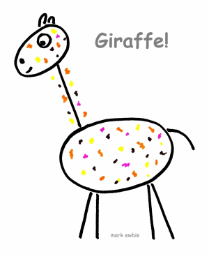 Stick giraffe with camouflage and caption