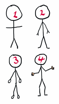 Different styles of stick figure hands