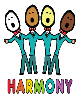 A group of people singing together in perfect harmony. A message about singing, sure, but also about peace, love and harmony. One world. Share it.