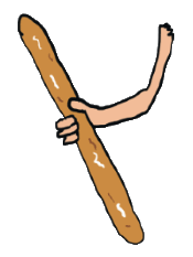 Stick figure hand holding a French stick - how to draw a hand.
