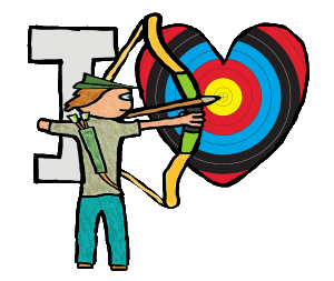 I Love Archery shows an archer aiming at the heart shaped archery target.  A fun design for fans of archery.