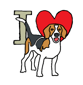 I Love Beagles features a beagle standing in front of an I Love motif. Cool hand drawn design for beagle fans and friends.