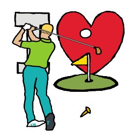 I Love Golf design for golfing fans shows a golfer driving off towards the hole. With an I Love background this is a fun design for pro golfers and amateur golf fanatics alike.