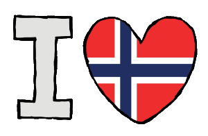 I Love Norway design shares your love with a heart-filled Norwegian Flag in a fun image.