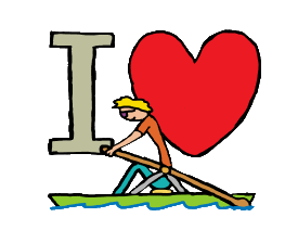 I Love Rowing design feature hand drawn rowing image with scull plus oarsman in front of large I Love symbol. Oarsome!
