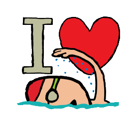 I Love Swimming design features a cool swimmer in front of an I Love motif. A fun graphic for swimming fans.
