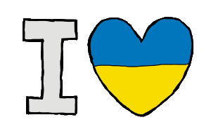 I Love Ukraine design shares your love with a heart-shaped Ukrainian Flag in a fun image.