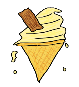 Ice Cream Cone shows a cornet filled with soft ice cream plus a 99 chocolate flake.  Eat it before it melts on a hot summer's day.  For ice cream fans.