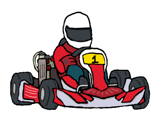 Go Karting design shows helmet wearing kart racer driving racing kart with high speed concentration.  For karting and go kart enthusiasts.
