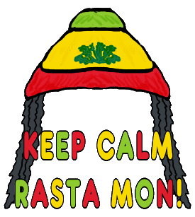 Keep Calm Rasta Mon is a fun design showing a Rasta hat, leaf and dreads with the words 