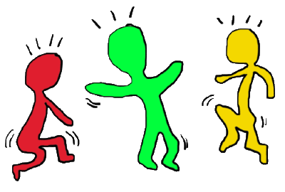 Stick figures in various positions in the style of Keith Haring
