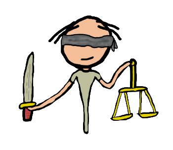 Lady Justice design for legal impartiality with blindfold, scales and sword.  Ideal for lawyers or anyone concerned with the legal system or justice - not always the same things.