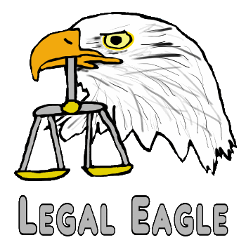 Legal Eagle design shows a keen-eyed eagle holding a pair of scales. A pun and play on the expression 
