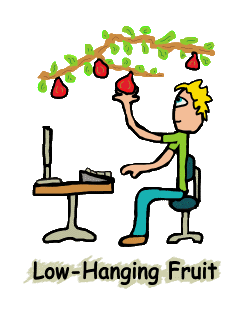 office worker picking low-hanging fruit