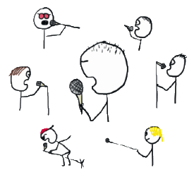 Variety of different microphone stances and positions adopted by rock singers.