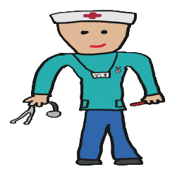 Nurse graphic shows a cartoon style nurse wearing uniform plus watch and ID card, holding a stethoscope and a thermometer. A fun design for nurses of all ages.