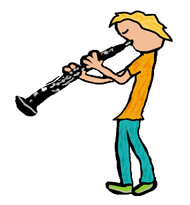 Oboe playing design features an expert oboe player or oboist leaning into a tune on the instrument.