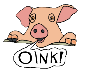 Oink Pig design features a friendly graphic style pig peering out at the viewer - a fun pig image for porcine fans.