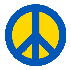 Peace Ukraine shows the internationally recognized peace symbol in the colors of the Ukranian flag.