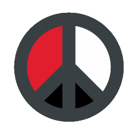 Peace Yemen contains the colours of the Yemeni flag inside the International peace symbol creating a cool talking point graphic to show support for peace and prompt debate.