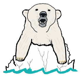 Polar Bear features a drawing of a polar bear hanging onto a piece of melting ice floating in the cold Arctic sea. A climate change message about the fragile environment of the polar bear and an appealing image of this magnificent predator.