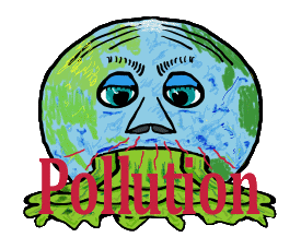 Pollution design shows the world breathing in the fumes of pollution and being sick in response.
