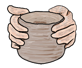 Pottery Making Hands shows a pair of potter's hand caressing a clay pot into shape.