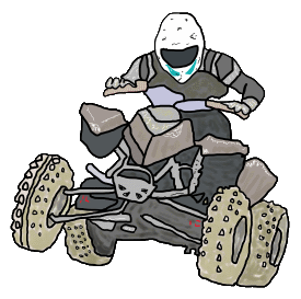 Quad biking design shows off-road and off-ground ATV driven by quad bike enthusiast.  Four wheel thrills and all-terrain driving in a fun cool graphic.