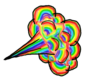Rainbow Fart is a fart cloud in rainbow colors. A farting rainbow for humor and perhaps a political statement.