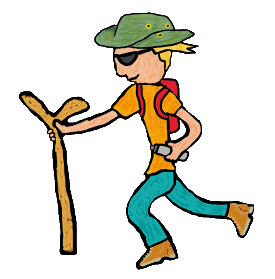 Rambling, hiking or walking image shows rambler with stick and rucksack