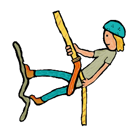 Abseiling or rappelling down a cliff - an expert rappeller uses the rope as they work their way down. Fun image for abseilers and those waiting at the bottom.
