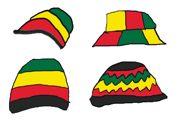 Drawing of four different styles of Rasta Hat designs