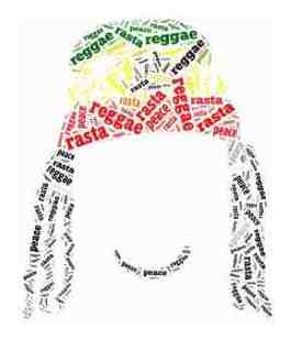 Rasta face made out of words in Rasta, Reggae and Peace