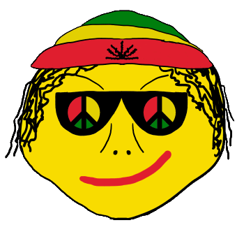 Rasta Smiley design shows a smiley Rasta face wearing hat and CND shades.