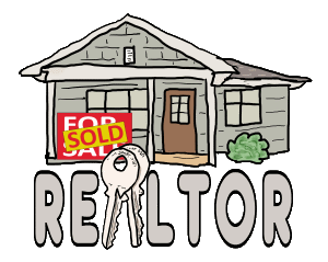 Realtor is a fun design bringing together real estate ideas. Features a home for sale with fresh sold sign and the word Realtor below with a pair of house keys replacing the 