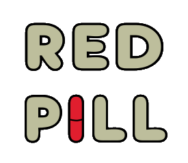 Red Pill design shows the wording with a large red pill as the 