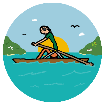 Rowing design shows a single rower out on the water - concentrating on getting the stroke timing and power delivery right while on a traditional style wooden scull.  Oars and water shown in graphic homage to the wonderful sport of rowing.  Oarsome!