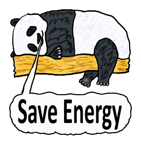 Save Energy Panda shows a panda lying flat with the speech caption 